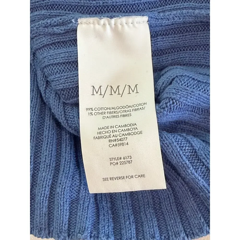 Cabi Snapshot Cardigan M Blue Cropped Ribbed Knit Snap V Neck Sweater 6173
